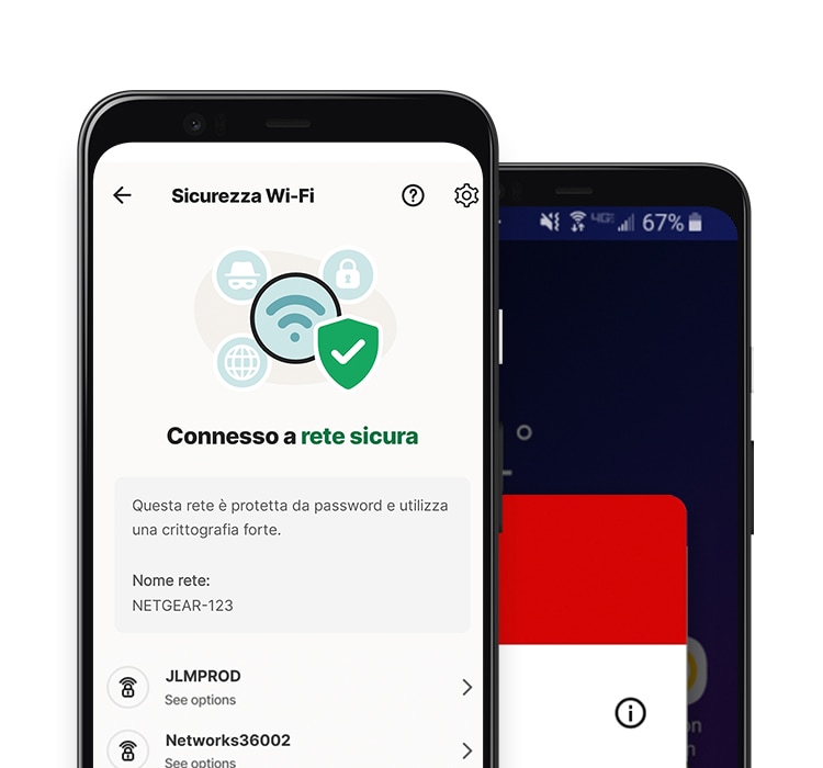 App Sicurezza Wi-Fi su un tablet e un telefono
